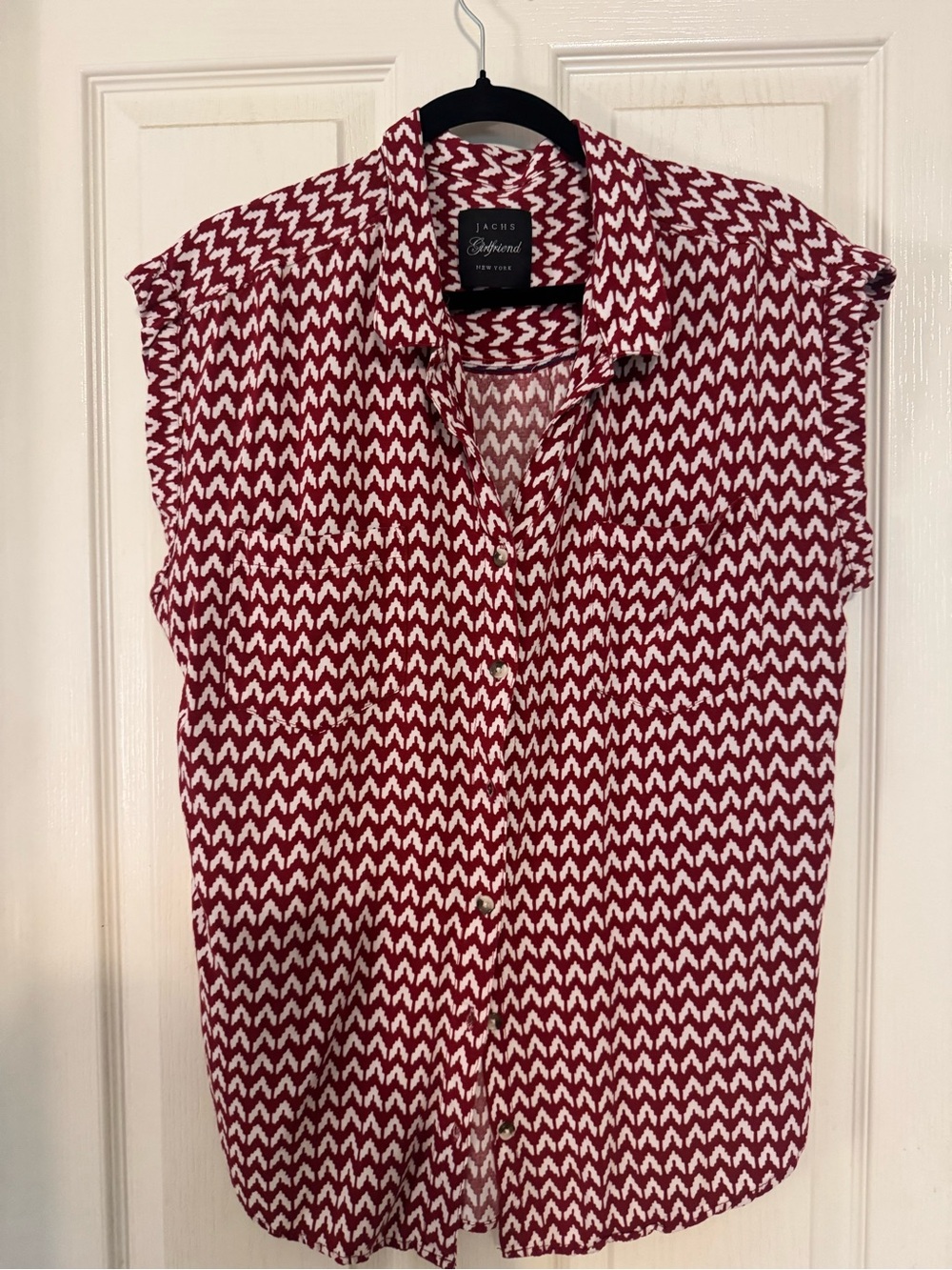 Rails Capped-sleeve Button-Front Top in Red Chevron